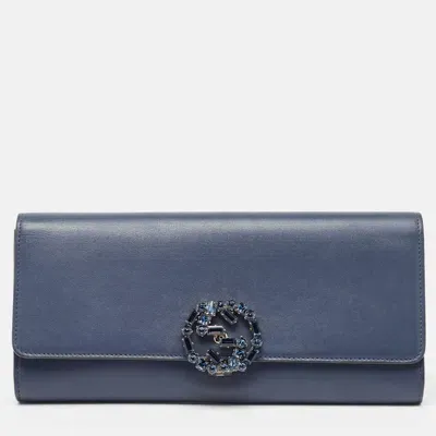 Pre-owned Gucci Dark Blue Leather Gg Crystals Broadway Clutch