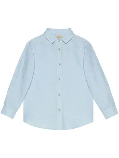 Gucci Babies' Double G Star Cotton Shirt In Blau