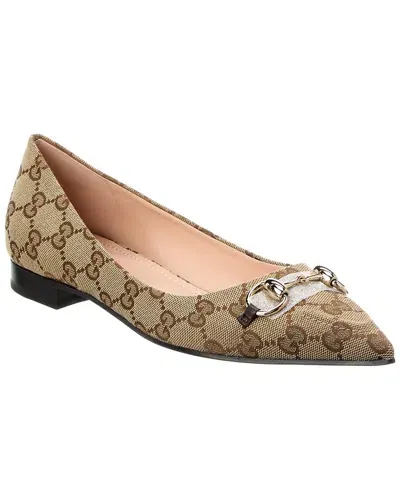 Gucci Horsebit Gg-canvas Ballerina Shoes In Brown