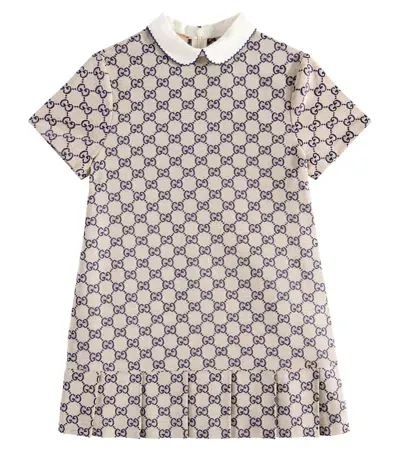 Gucci Kids' Gg Canvas Cotton-blend Dress In Oatmilk/blue