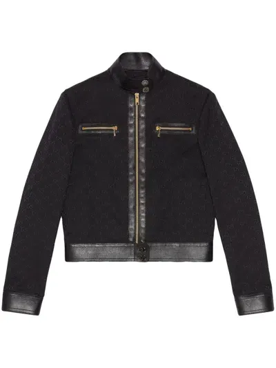 Gucci Gg Canvas And Leather Jacket In Black