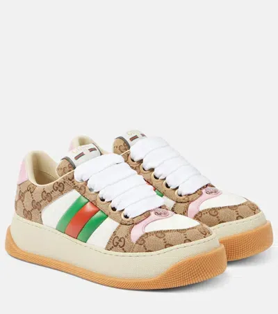 Gucci Gg Canvas Leather-trimmed Sneakers In Beige