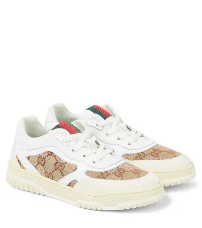 Gucci Kids' Gg Canvas Leather-trimmed Sneakers In Ivoi B Ebo Gr Wh Vr