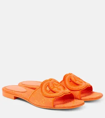 Gucci Gg Canvas Sandals In Orange