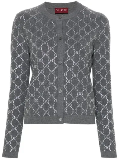 Gucci Gg Crystal-embellished Cardigan In Grey