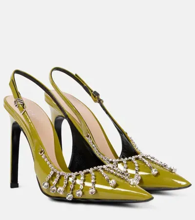 Gucci Gg Embellished Patent Leather Slingback Pumps In Green