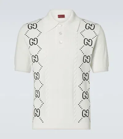 Gucci Gg Intarsia Cotton Polo Shirt In White