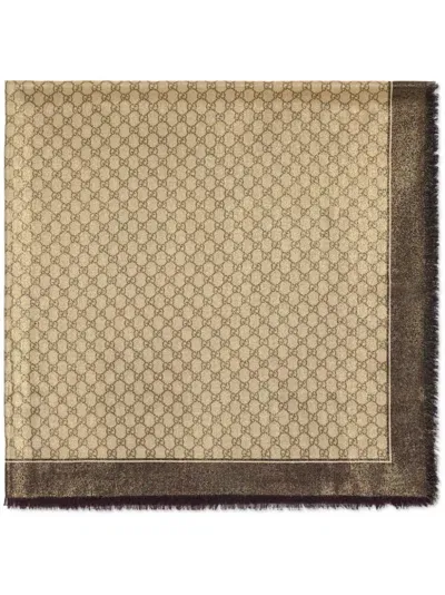 Gucci Gg-jacquard Wool Scarf In Neutrals