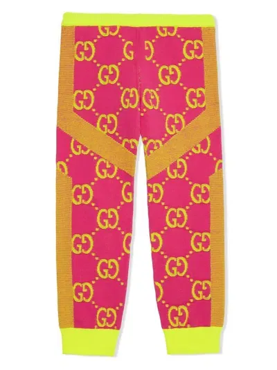 Gucci Kids' Gg Logo Knitted Leggings In Pink