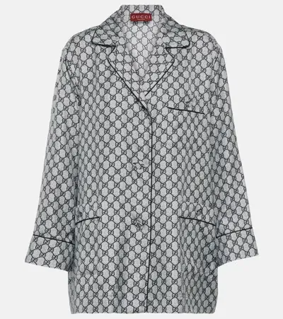 Gucci Gg Silk Twill Shirt In Blue/white/mc