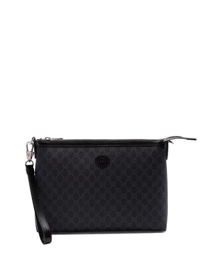 Gucci Black Gg Supreme Fabric Clutch In Black  