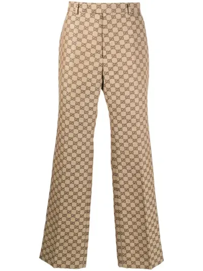 Gucci Gg Monogram Straight-leg Trousers In Neutrals