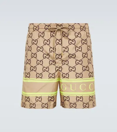 Gucci Gg Swim Trunks In Beige