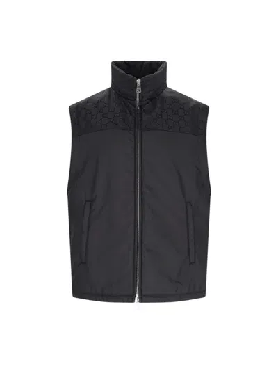 Gucci Gg Padded Nylon Down Vest In Black