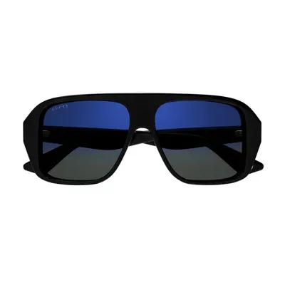 Gucci Gg1615s Linea Lettering 001 Black Blue Sunglasses In Crl