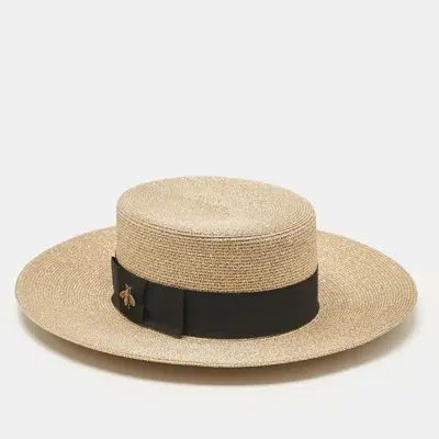 Pre-owned Gucci Gold Bee Detail Lamé Papier Hat S