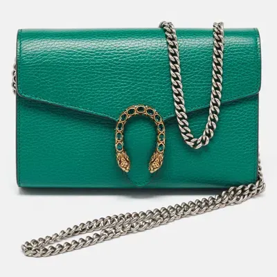 Pre-owned Gucci Green Leather Dionysus Wallet On Chain