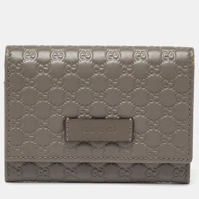 Pre-owned Gucci Grey Microssima Leather Card Case