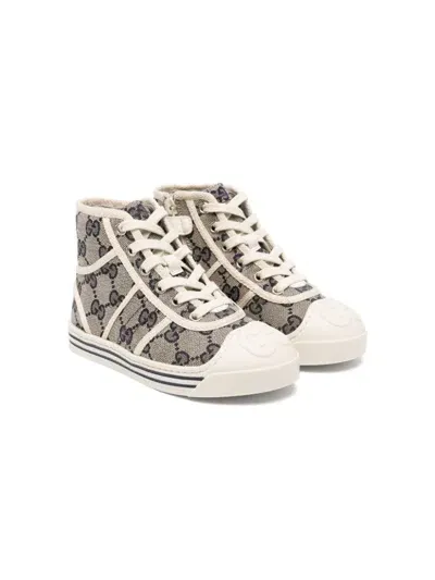 Gucci Kids' High-top Canvas Sneakers In Neutrals