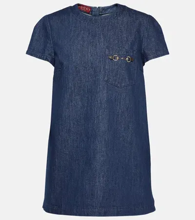 Gucci Horsebit Denim Minidress In Dark Blue/mix