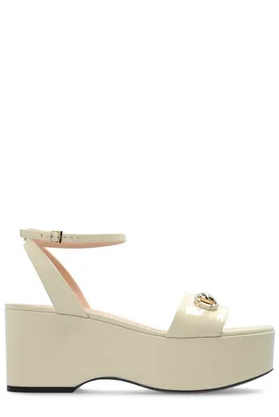 Gucci Horsebit Flatform Sandals In White