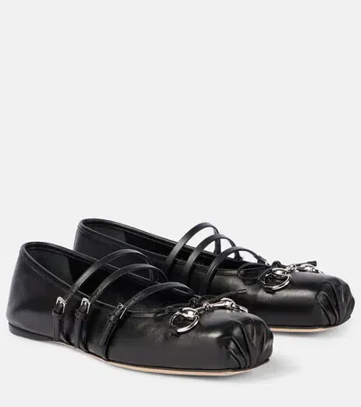 Gucci Horsebit Leather Ballet Flats In Black