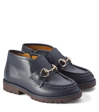 Gucci Kids' Horsebit Leather Boots In Blue