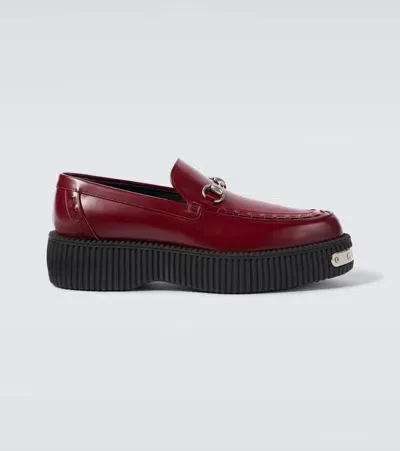 Gucci Horsebit Leather Platform Loafers In Burgundy