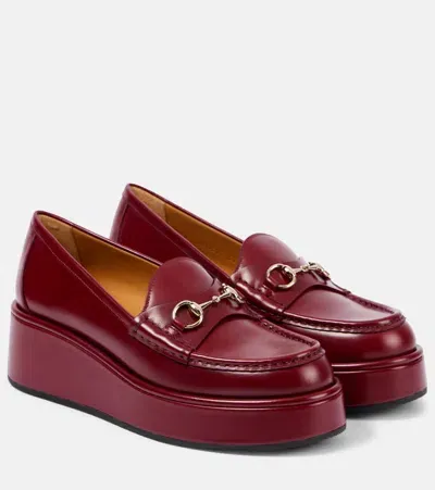 Gucci Horsebit Leather Platform Loafers In Red