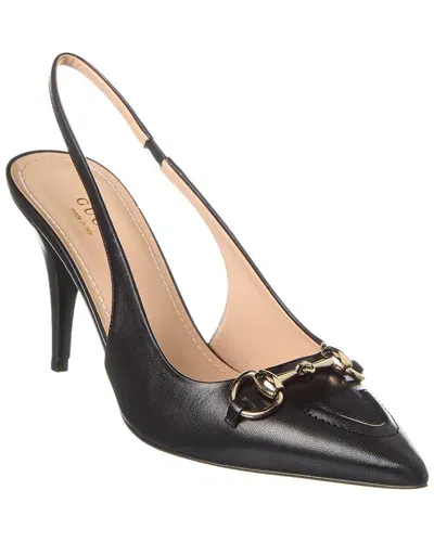 Gucci Horsebit Leather Slingback Pump In Black