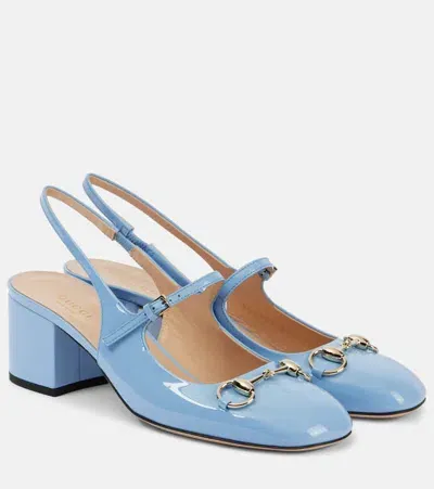 Gucci Slingback-pumps Horsebit Aus Lackleder In Glacial Blue