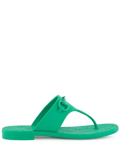 Gucci Horsebit Thong-strap Slides In Green