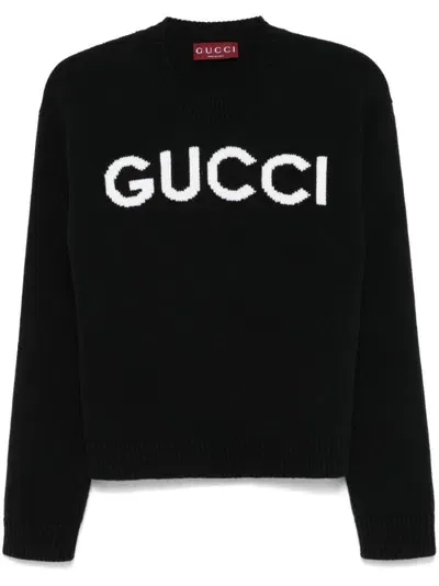 Gucci Intarsia-logo Wool Sweater In Black