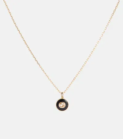 Gucci Interlocking G 18kt Gold Necklace With Onyx And Diamond In Black