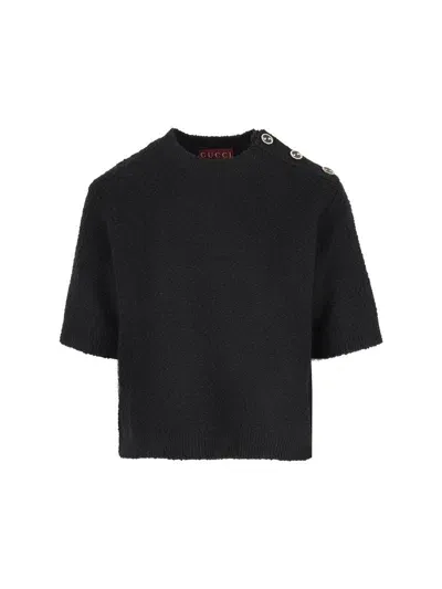 Gucci Interlocking G Buttoned Knit Top In Black