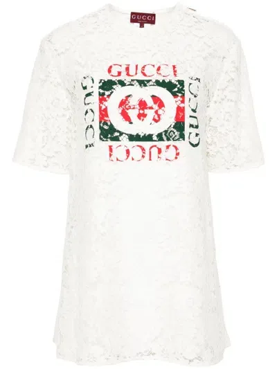 Gucci Silk Blend Lace T-shirt In Off White