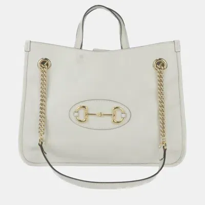 Pre-owned Gucci Ivory Leather Horsebit 1955 Medium Tote Bag In White