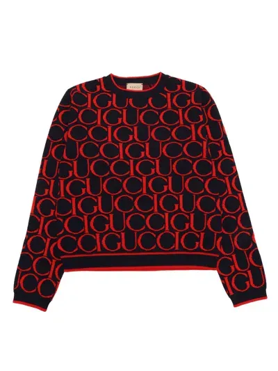 Gucci J L/s Crew Neck Wo  Jacqu In Blue