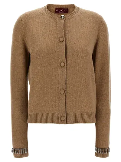 Gucci Jewel Cuffs Cardigan In Beige