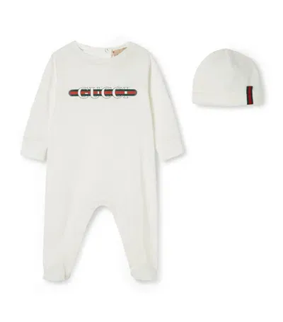 Gucci Kids Web Stripe All-in-one And Hat Set (0-18 Months) In White