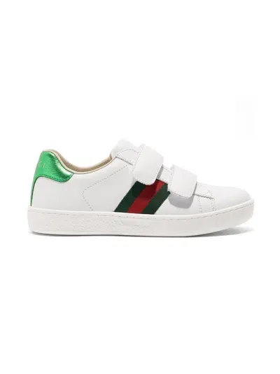 Gucci Kids' White New Ace Velcro Sneakers In Multi