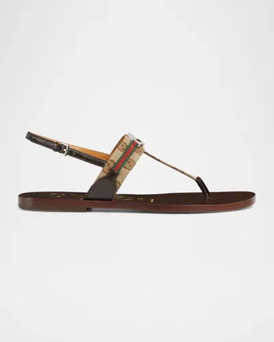 Gucci Kika Gg Flat Thong Slingback Sandals In Beige Ebony