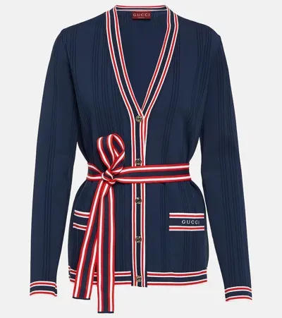 Gucci Logo Cardigan In Blue/mc/mix