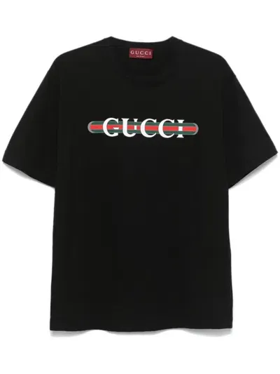 Gucci Logo Cotton T-shirt In Black