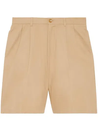 Gucci Logo-embroidered Bermuda Shorts In Beige