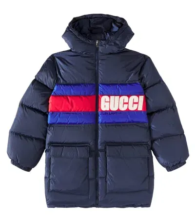 Gucci Kids' Logo Embroidered Puffer Jacket In Blue