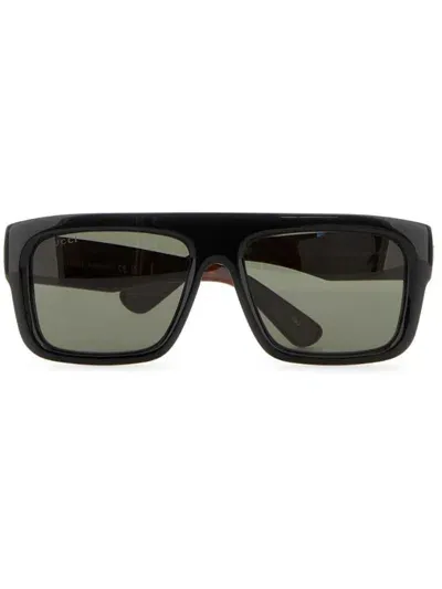 Gucci Logo-engraved Rectangle-frame Sunglasses In Black