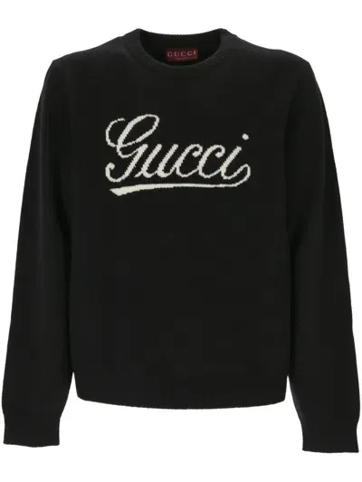 Gucci Logo Intarsia Knit Sweaters In Multicolor