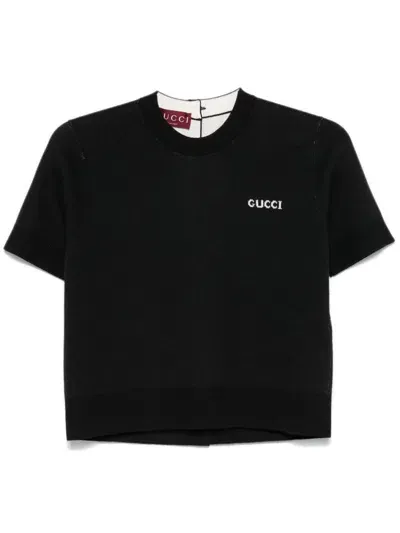 Gucci Logo Cotton, Wool, And Silk-blend T-shirt In Black