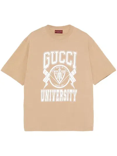 Gucci Logo-print Cotton T-shirt In Neutrals